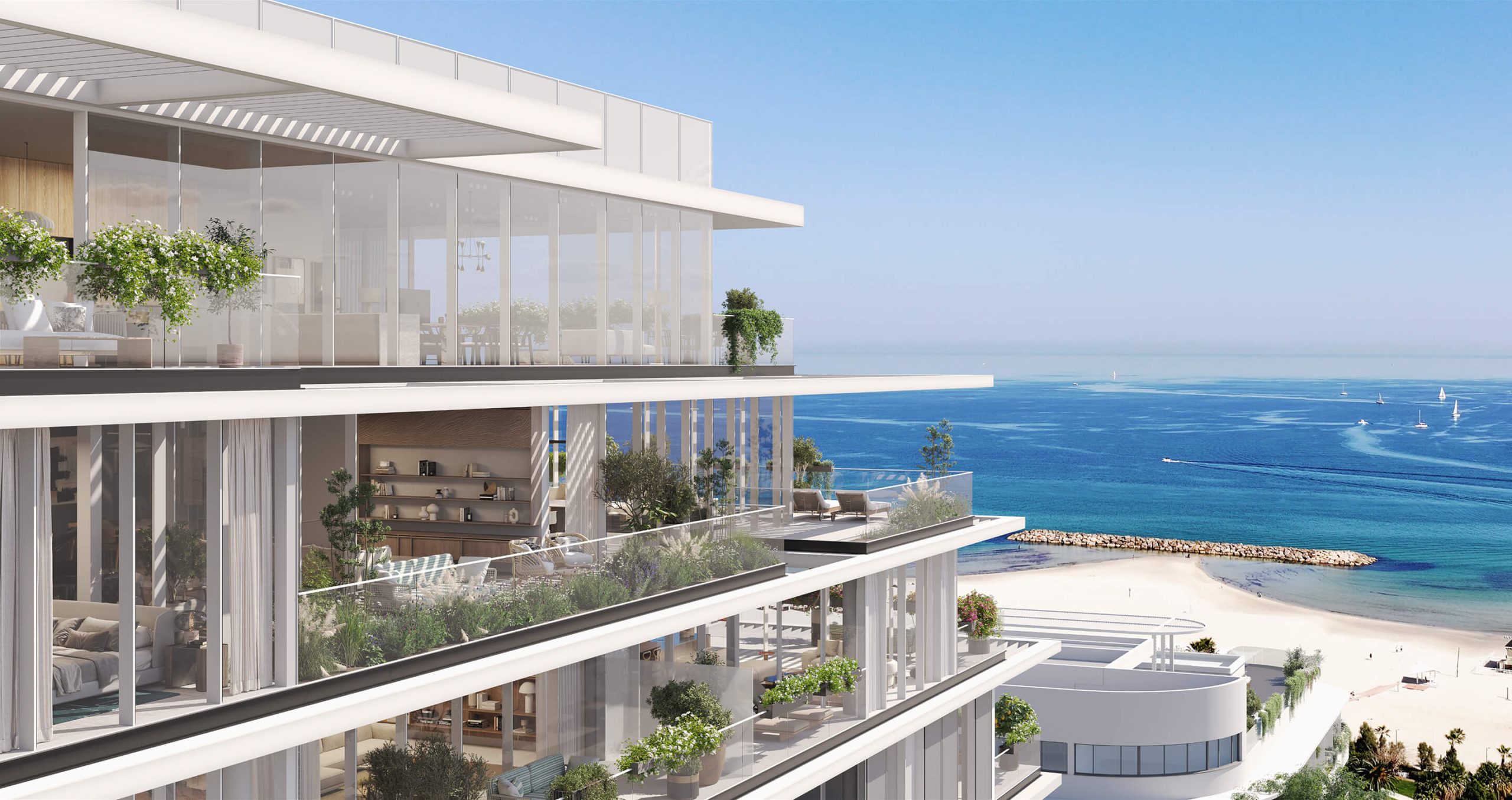 A rendering of the Sea House terraces overlooking the marina and the coastline